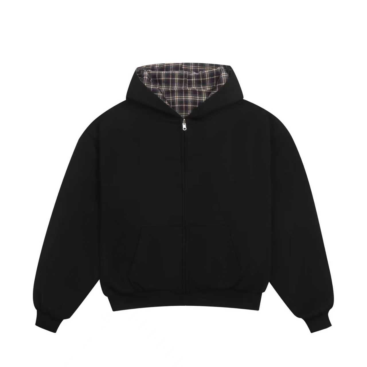 VRK Reversible Plaid Zip-Hoodie V2（black/brown） – VRROCKCLO