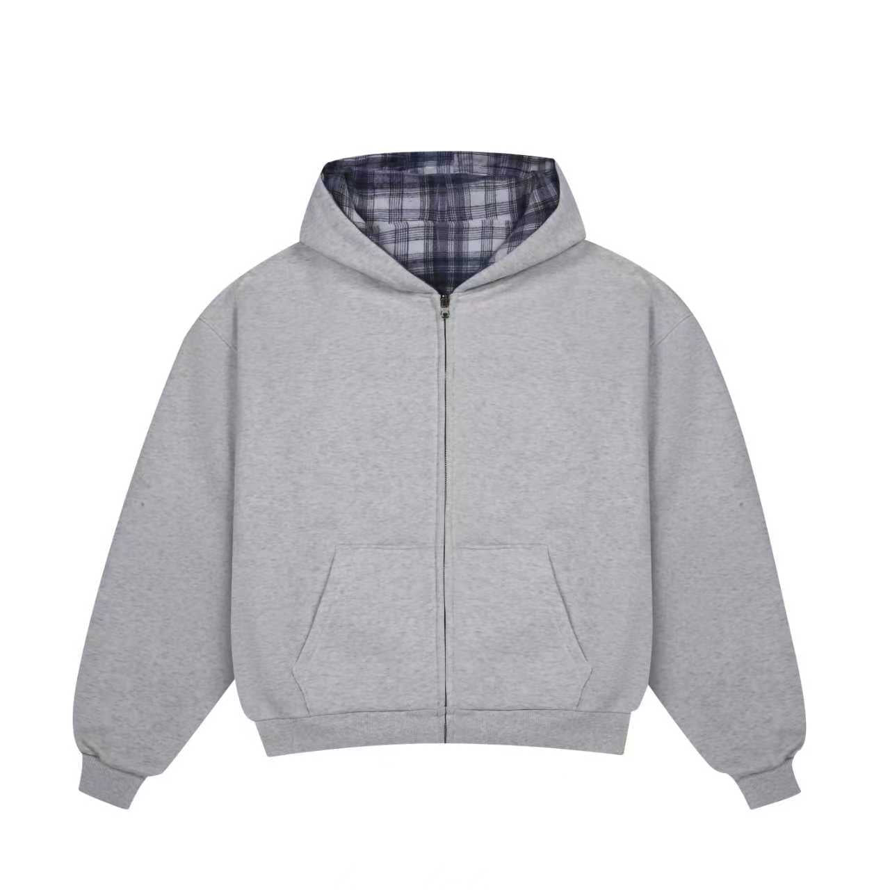 VRK Reversible Plaid Zip-Hoodie V2（Light Grey/Blue） – VRROCKCLO