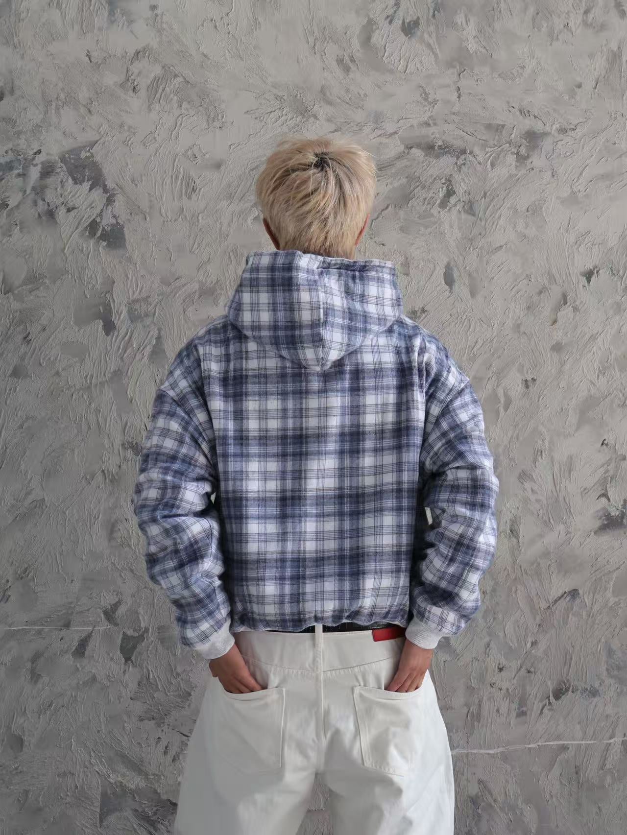 VRK Reversible Plaid Zip-Hoodie V2（Light Grey/Blue） – VRROCKCLO